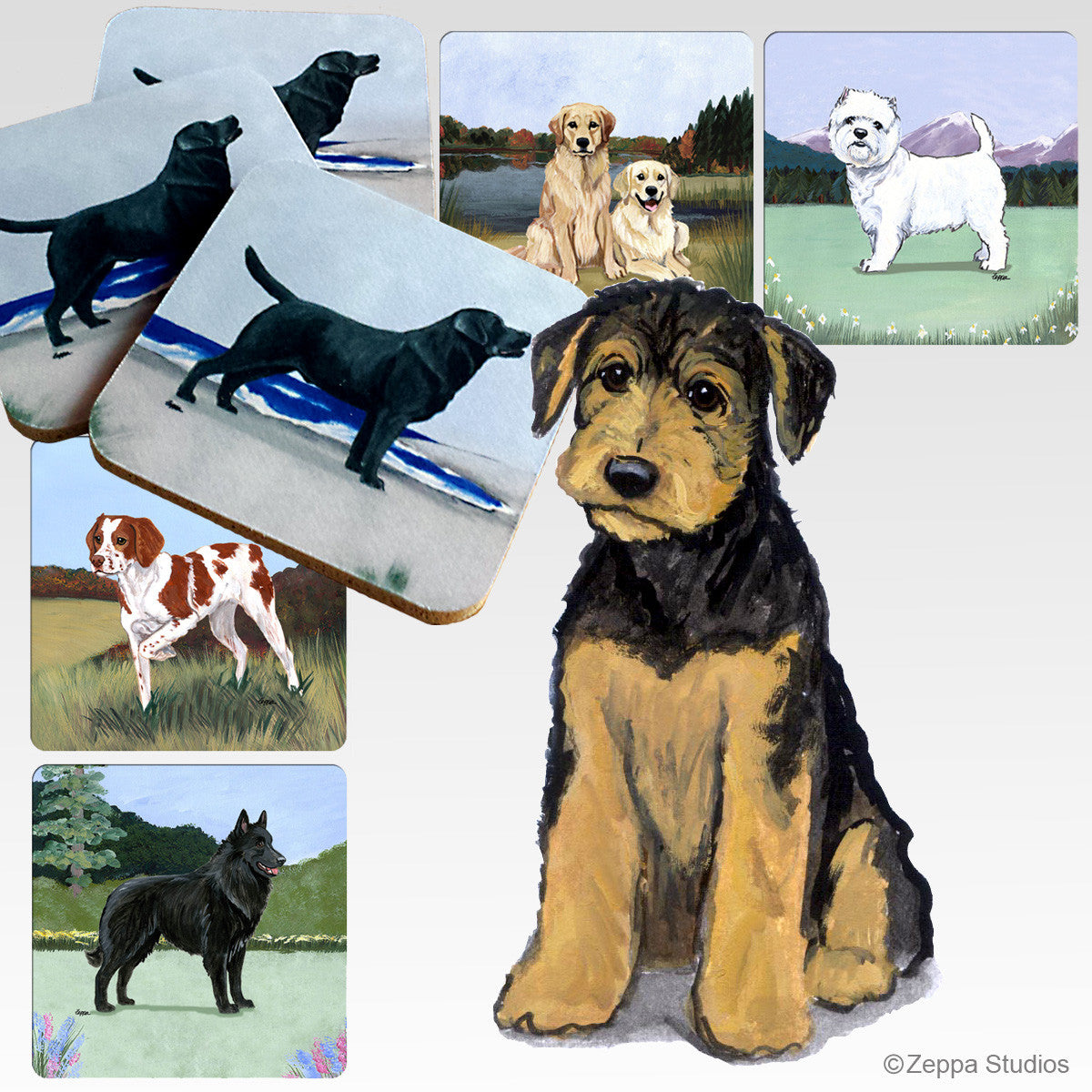 Airedale Puppy Scenic Coasters