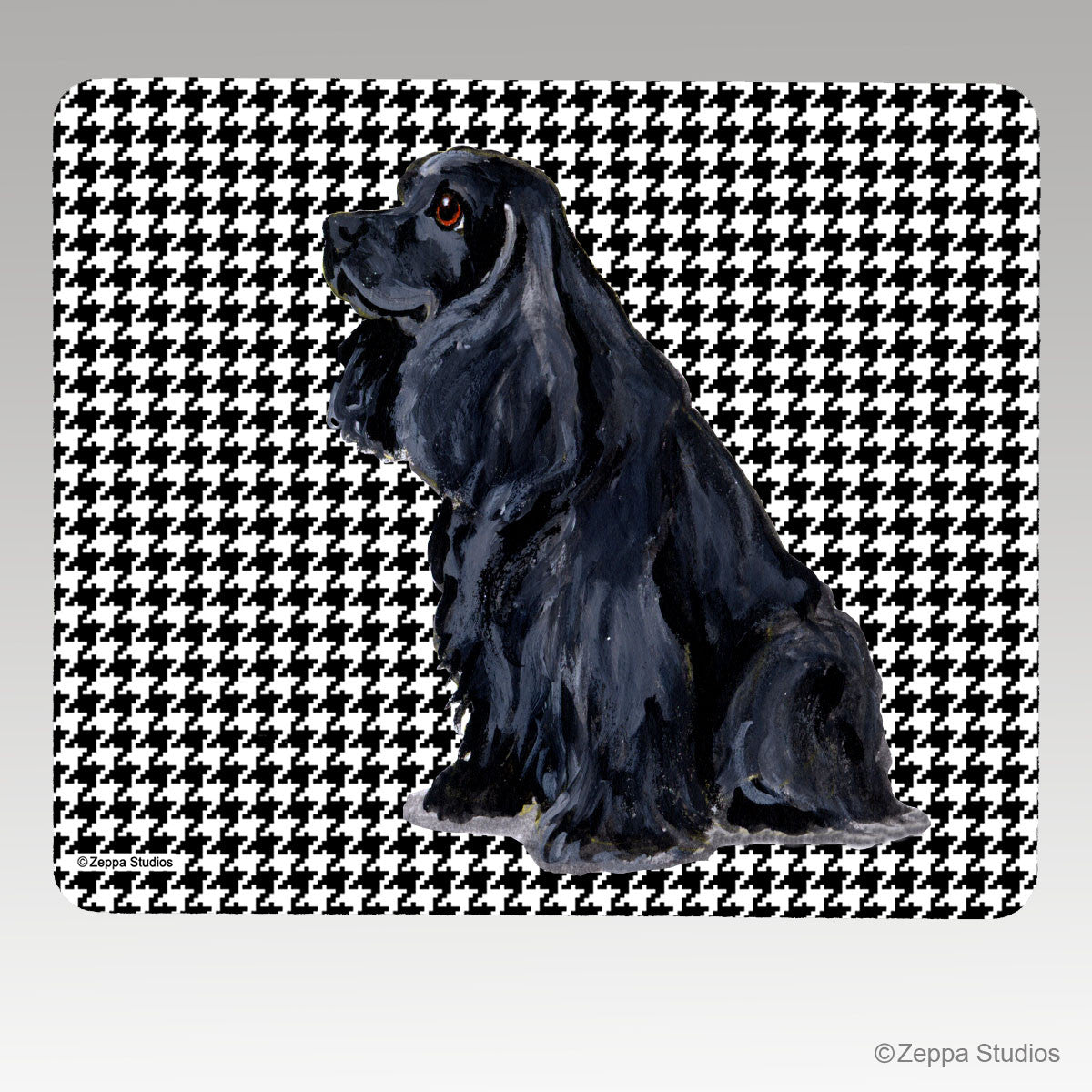 Black American Cocker Houndstooth Mouse Pad