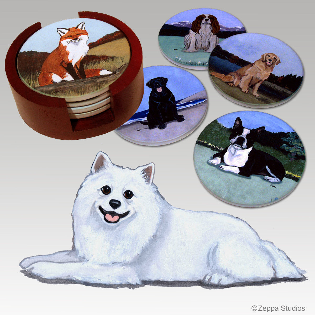 American Eskimo Dog Bisque Coaster Set