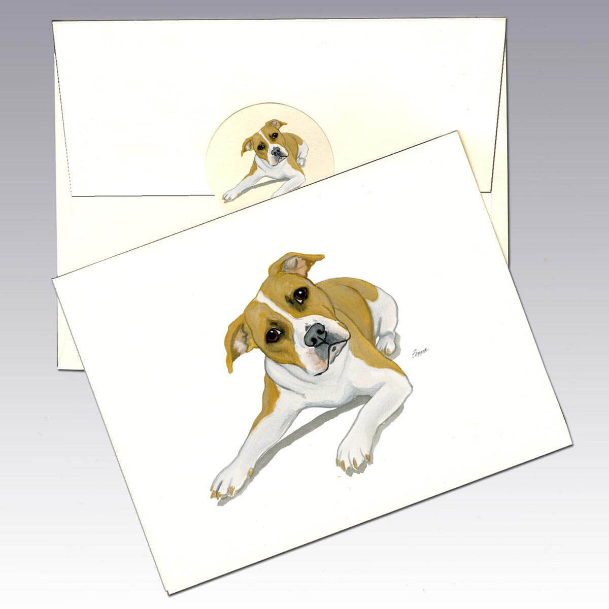 American Pit Bull Terrier Note Cards, uncropped and doing the head tilt.