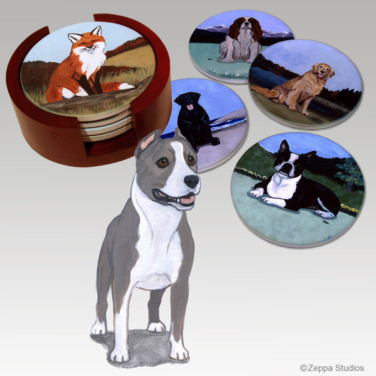 American Staffordshire Terrier Bisque Coaster Set