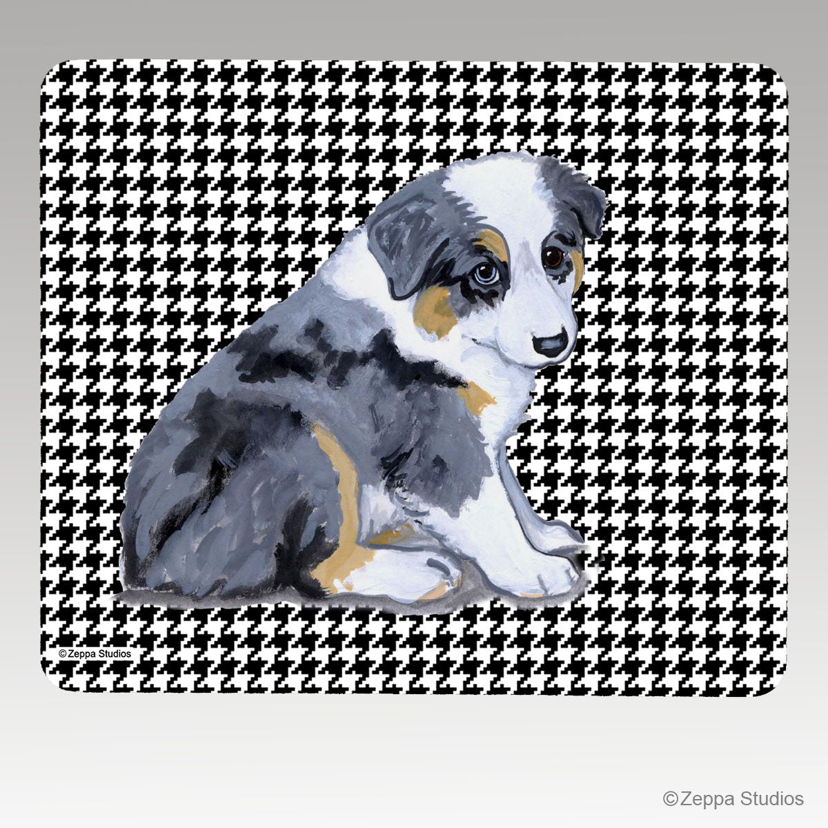 Aussie Shepherd Pup Houndstooth Mouse Pad