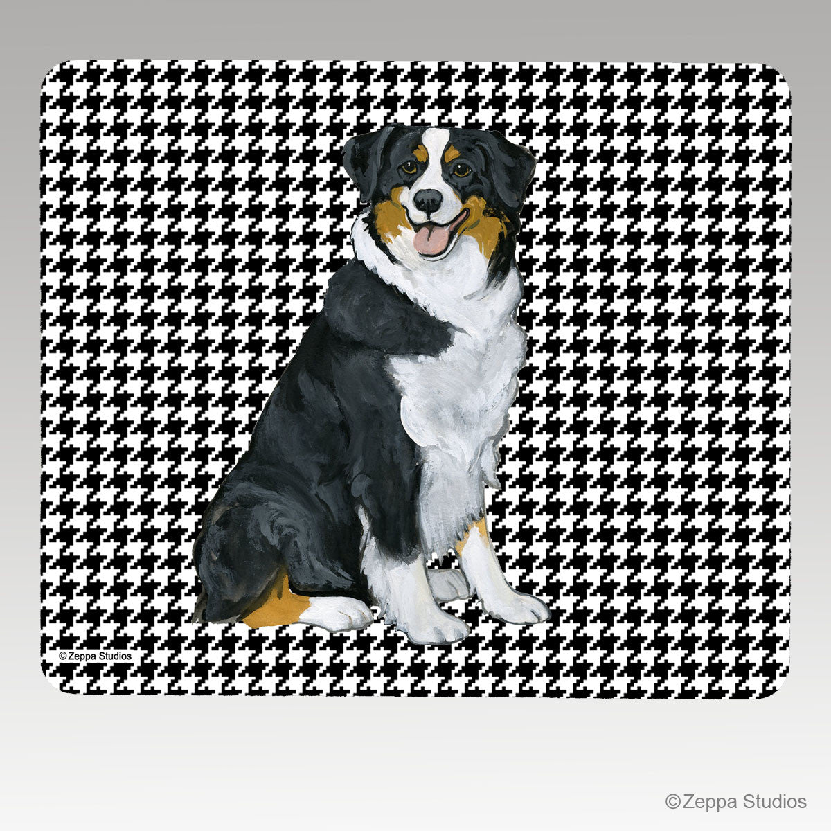 Tri Colored Aussie Shepherd Houndstooth Mouse Pad