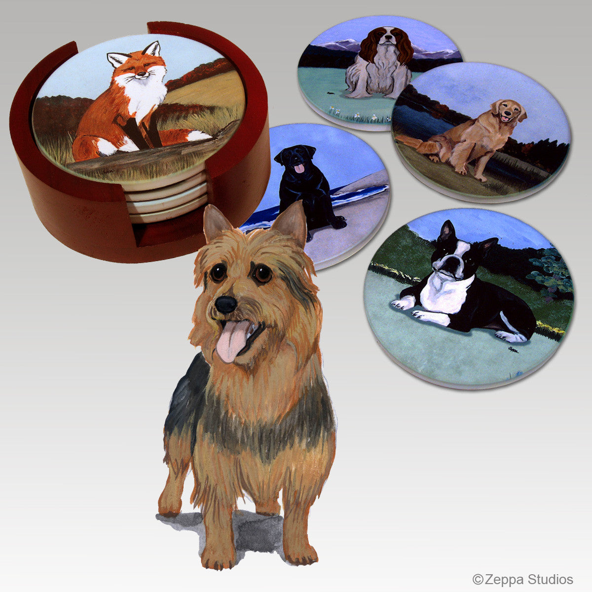 Australian Terrier Bisque Coaster Set