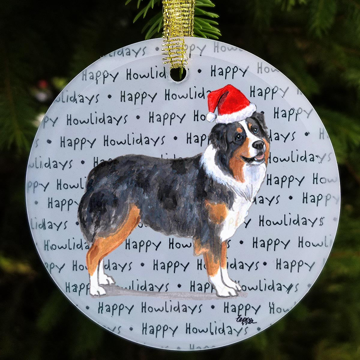 Australian Shepherd Christmas Ornament - Happy Howl-idays