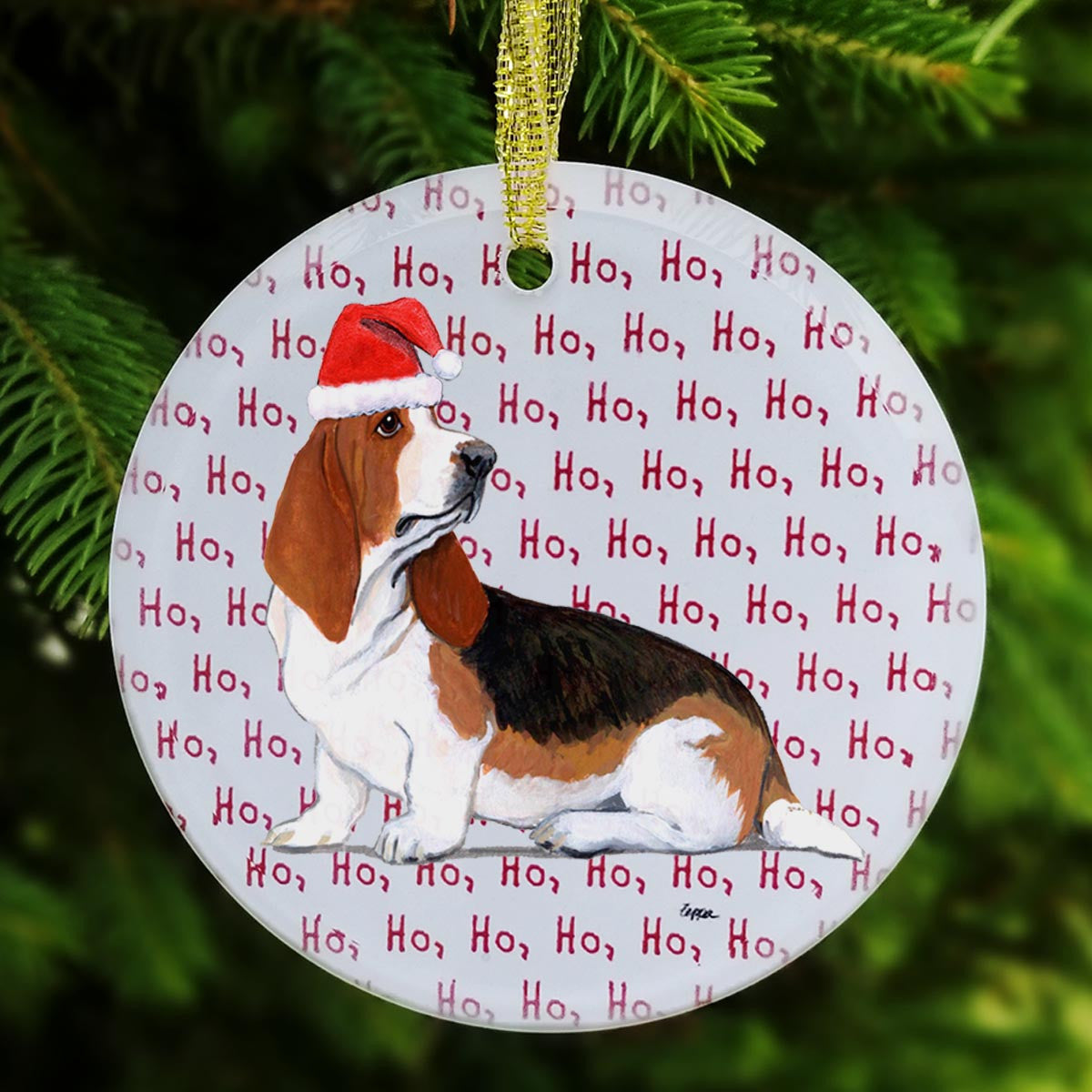 Basset Hound Christmas Ornament - Ho Ho Ho