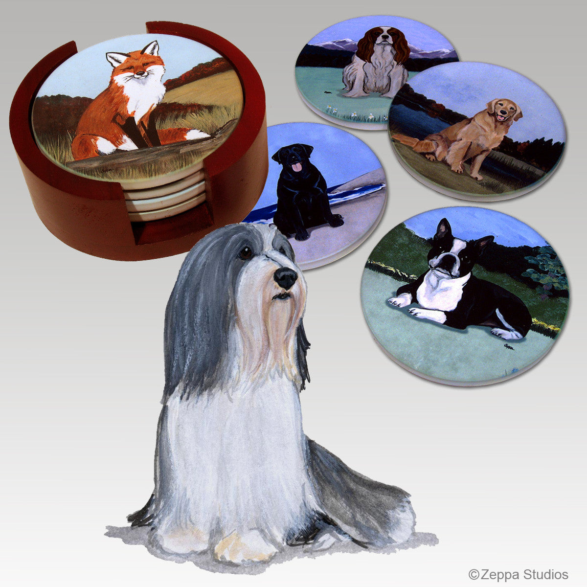 Bearded Collie Bisque Coaster Set