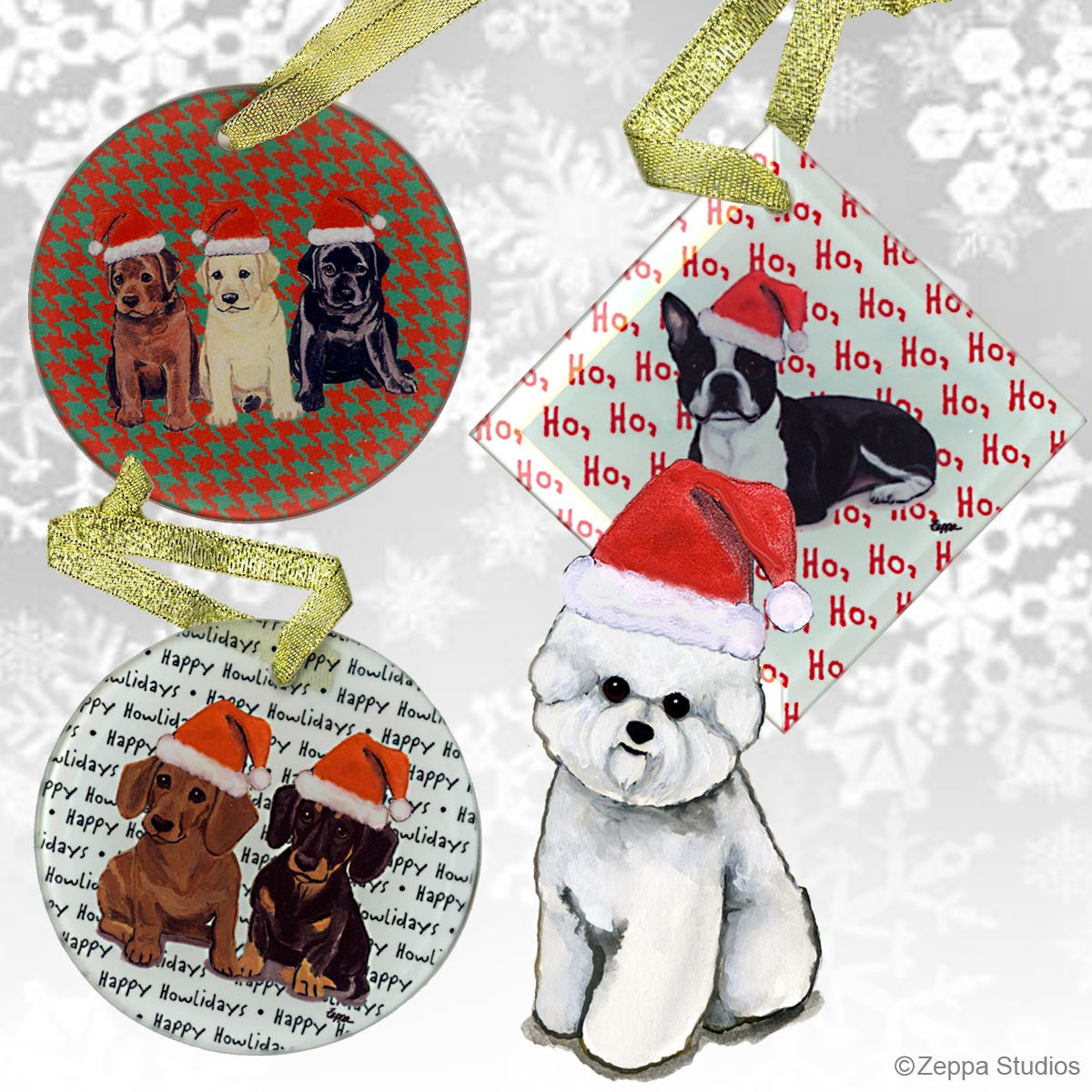 Fur Children Crystal Christmas Ornaments - Bichon Frise Facing Front