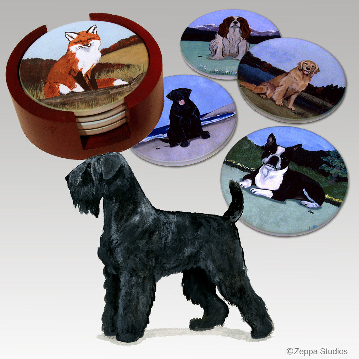 Black Russian Terrier Bisque Coaster Set