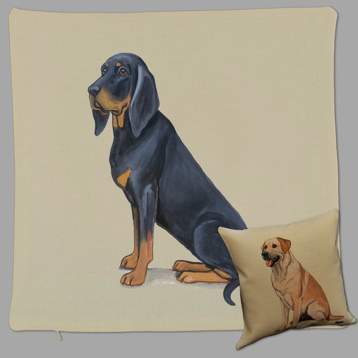 Zeppa Studios' Black and Tan Coonhound Throw Pillow