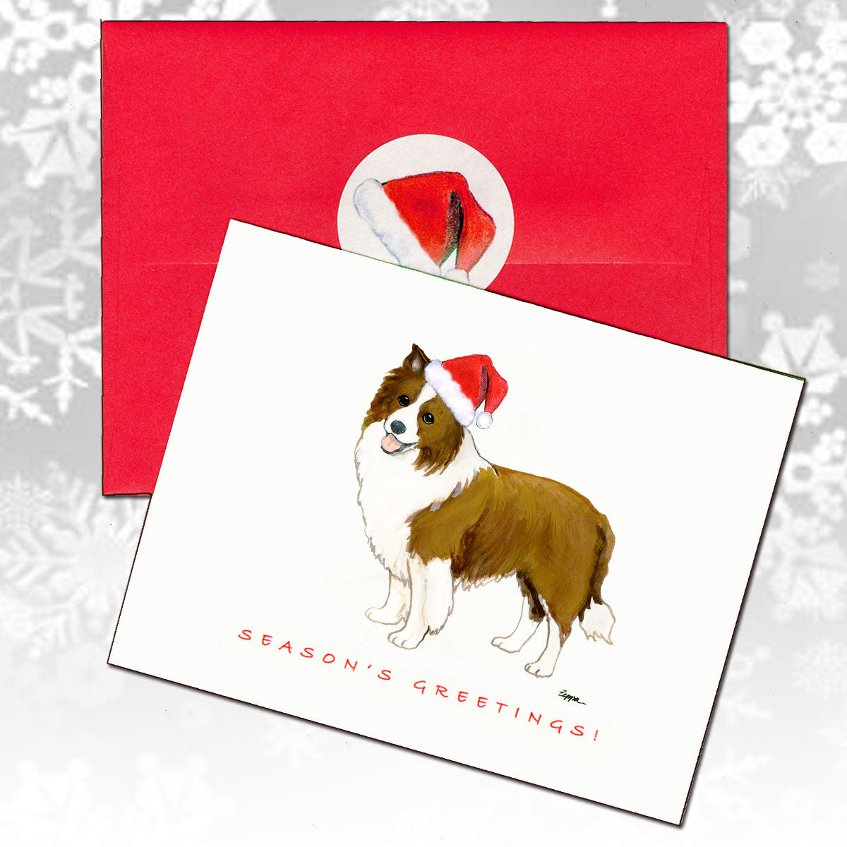 Border Collie Brown & White Christmas Cards
