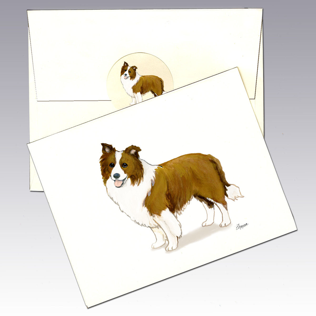 Brown and White Border Collie Note Cards