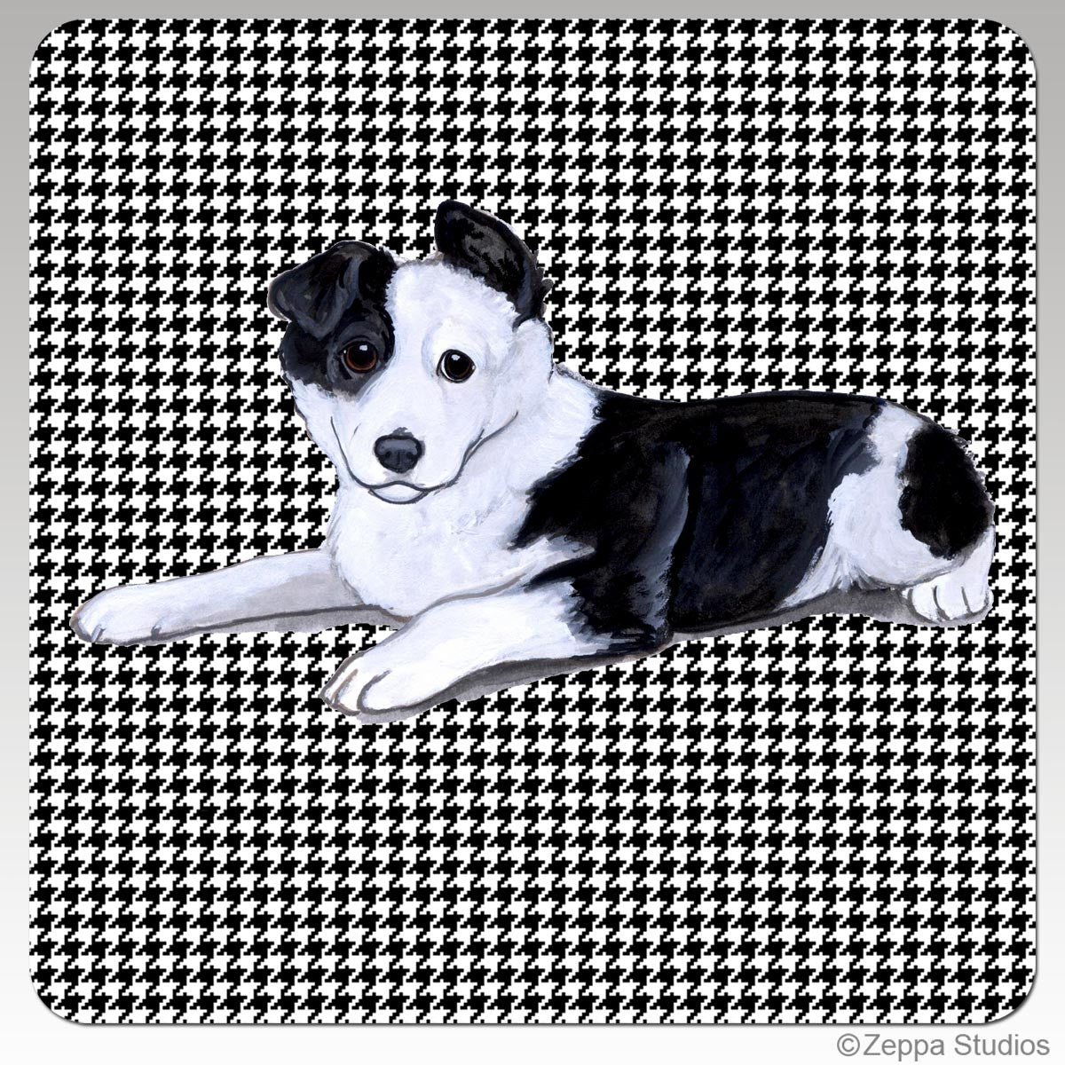 Border Collie Puppy Houndsztooth Coasters