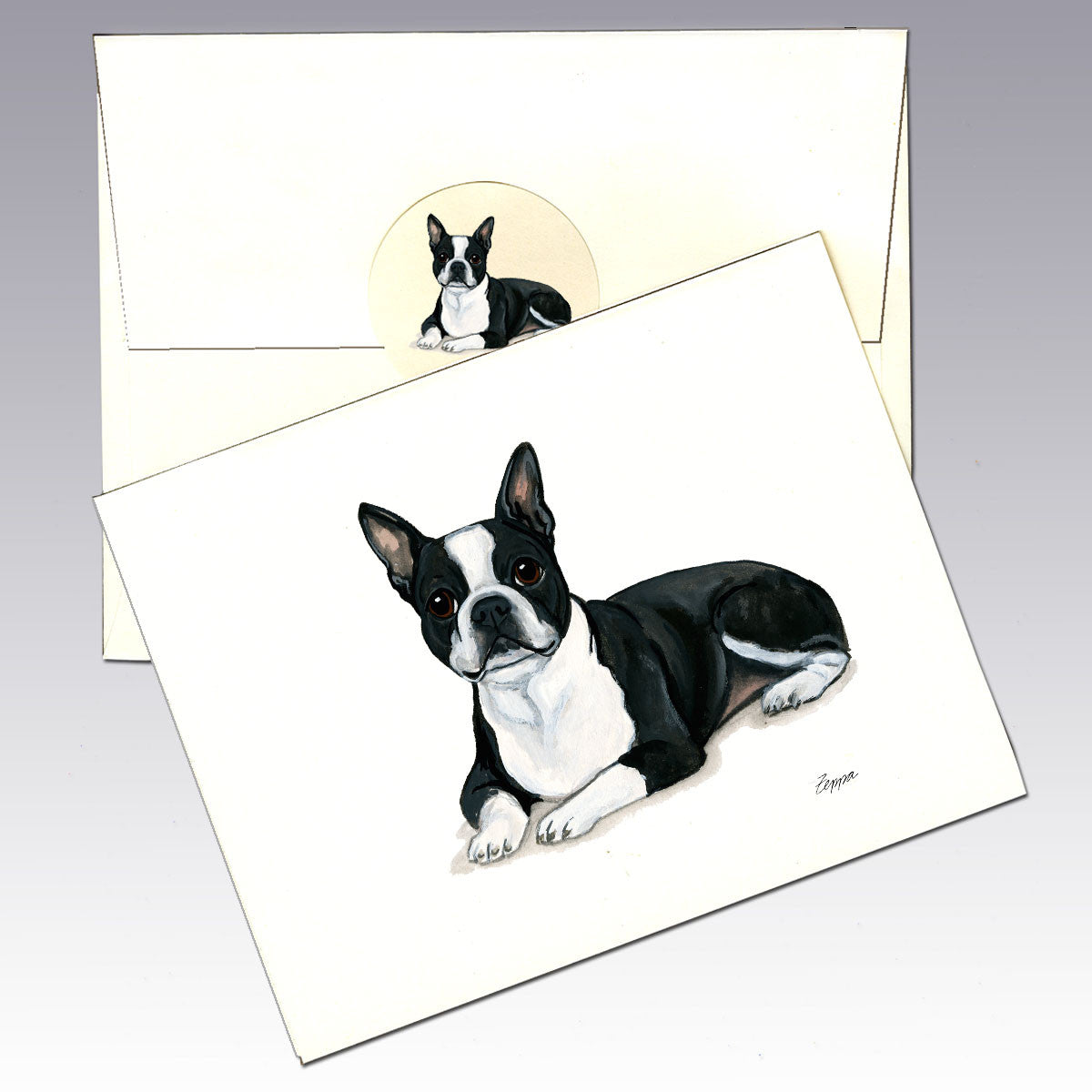 Boston Terrier, Lying Down Note Cards