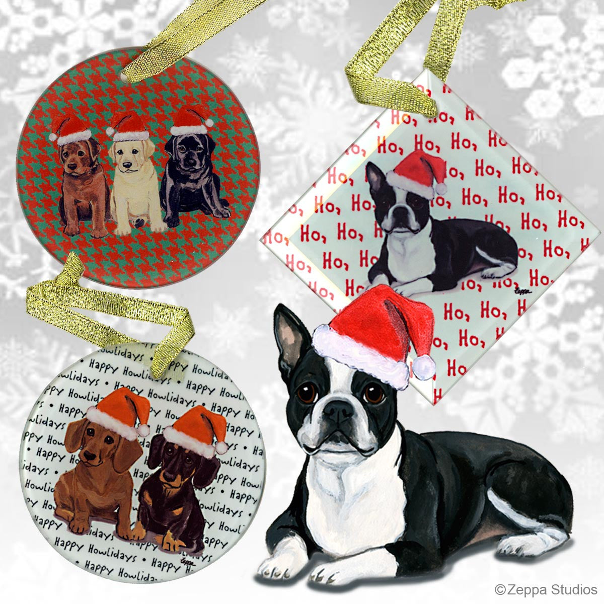 Fur Children Crystal Christmas Ornaments - Boston Terrier Lying Down