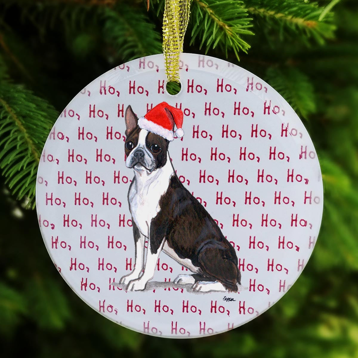 Boston Terrier Christmas Ornament - Ho Ho Ho