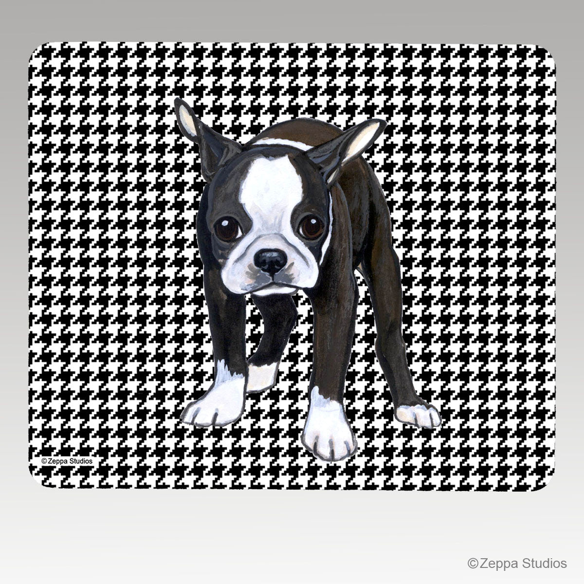 Boston Terrier Puppy Houndstooth Mouse Pad