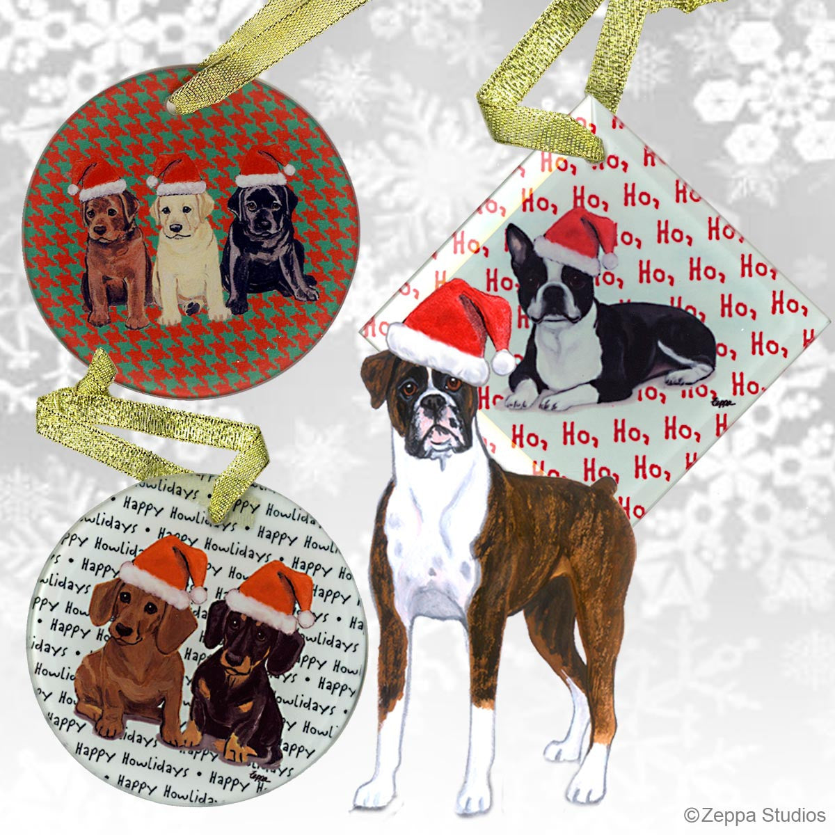 Fur Children Crystal Christmas Ornaments - Boxer Uncropped