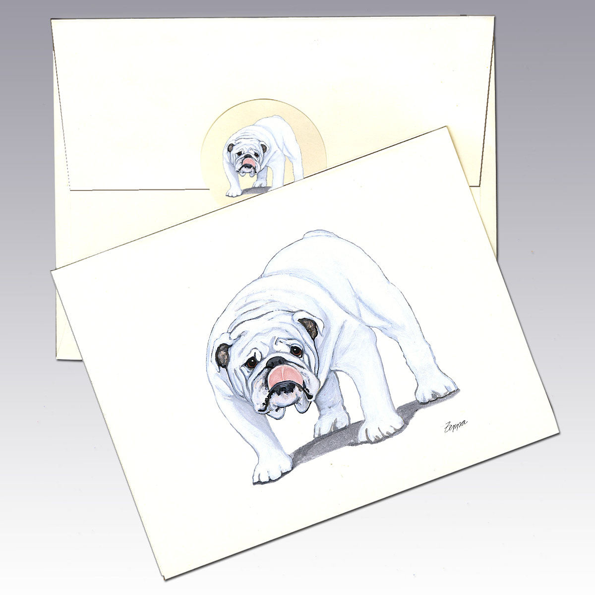 Bulldog, White Note Cards