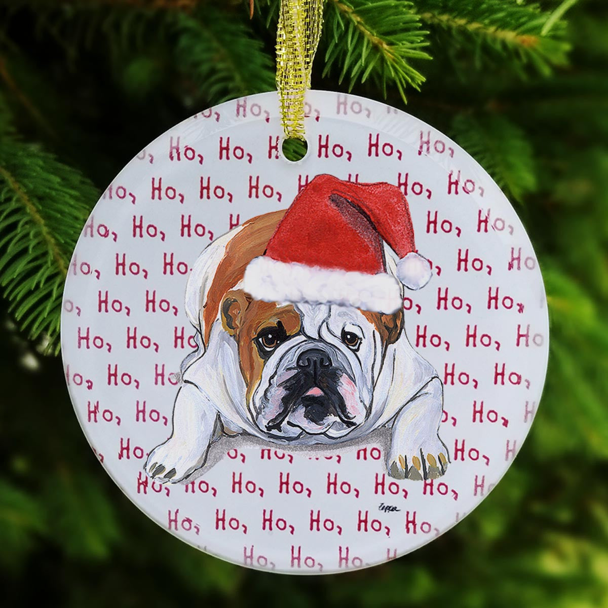 Bulldog Christmas Ornament - Ho Ho Ho