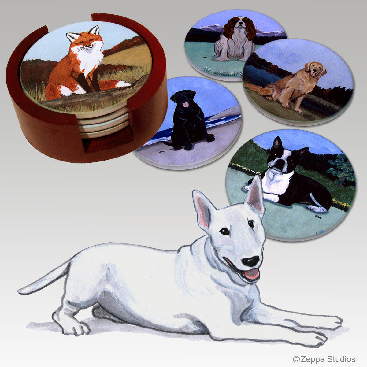 Bull Terrier Bisque Coaster Set