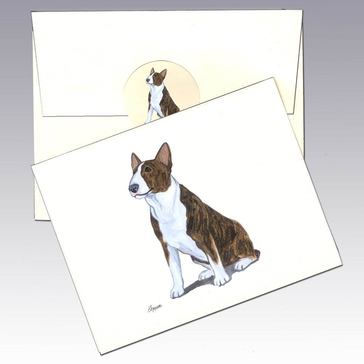 Bull Terrier, Brindle and White, Note Cards