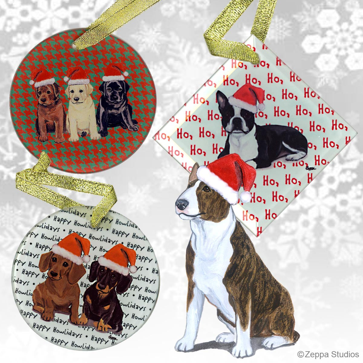 Fur Children Crystal Christmas Ornaments - Brindle & White Bull Terrier