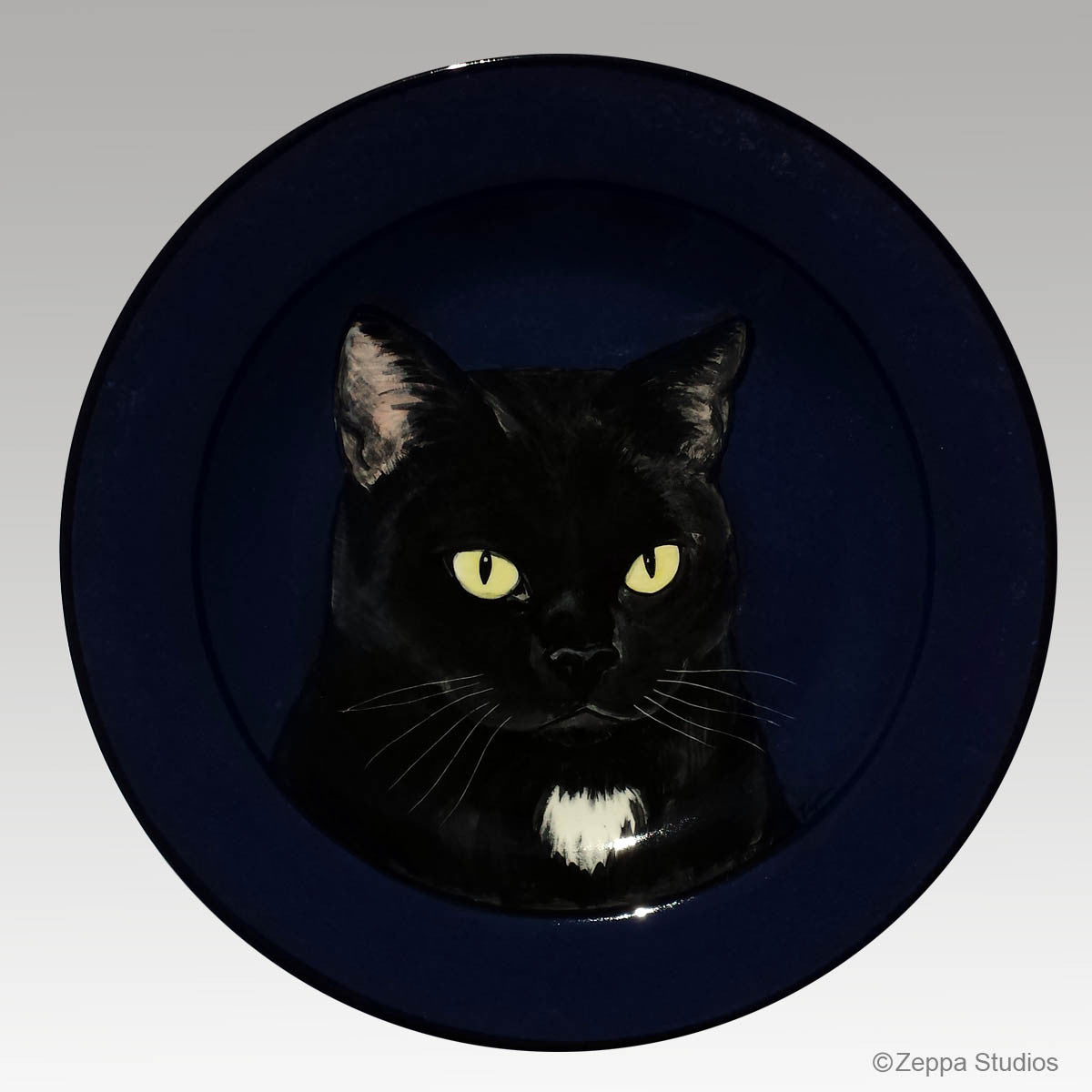 Custom Black Cat Portrait 11 inch Plate