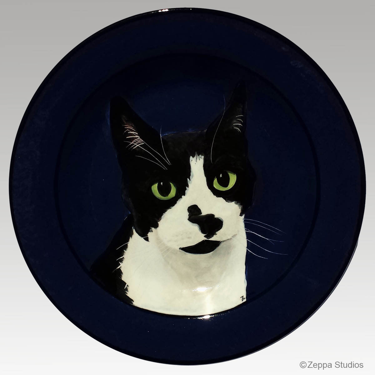 Custom Black & White Cat Portrait 11 inch Plate