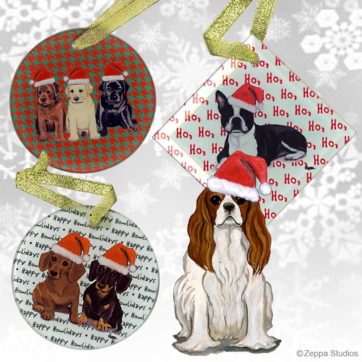 Fur Children Crystal Christmas Ornaments - Cavalier King Charles Spaniel Blenheim, Sitting 
