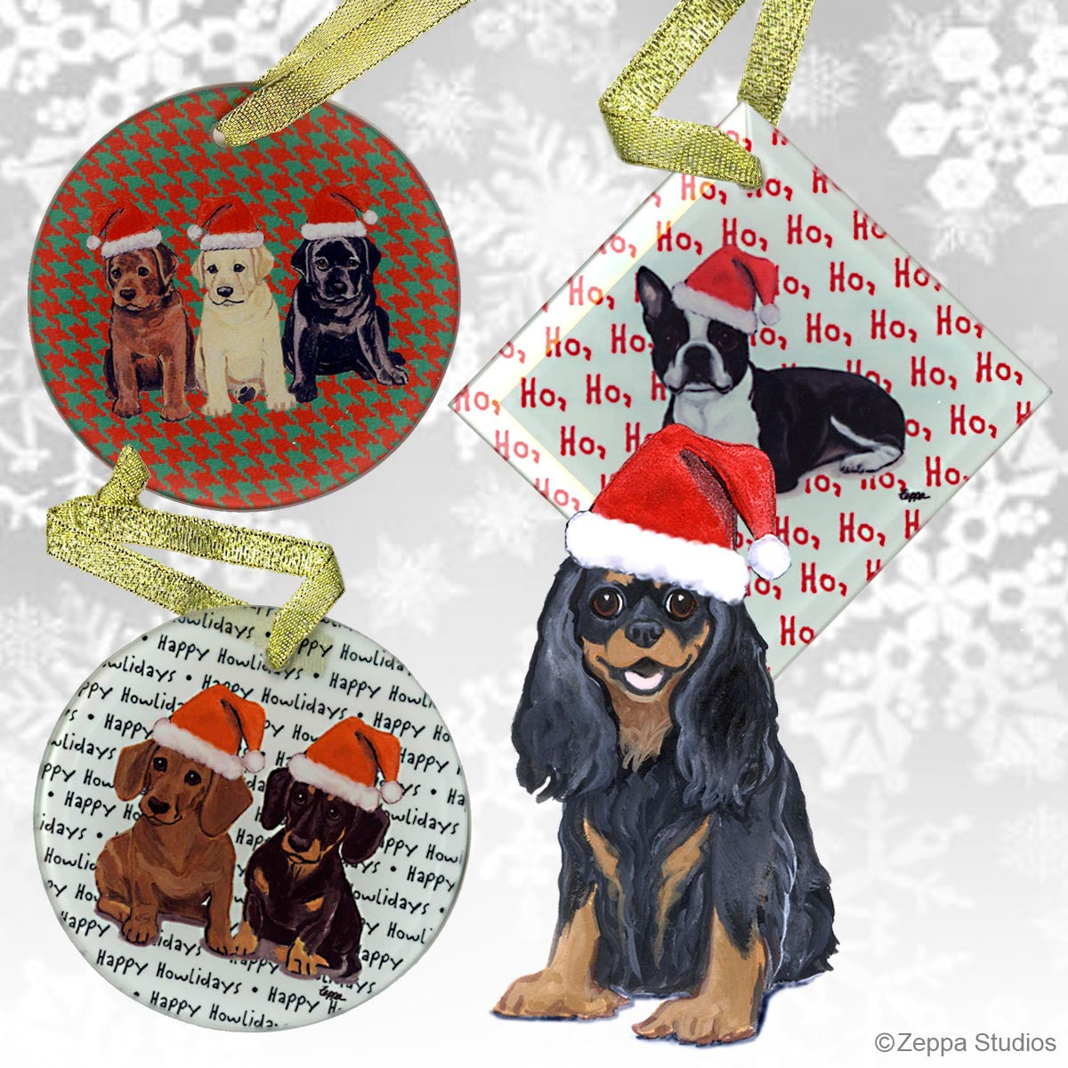 Fur Children Crystal Christmas Ornaments - Cavalier King Charles Black and Tan