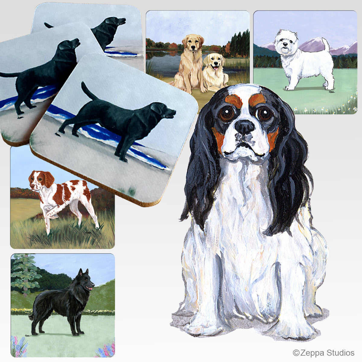 Cavalier King Charles Tri Color Scenic Coasters