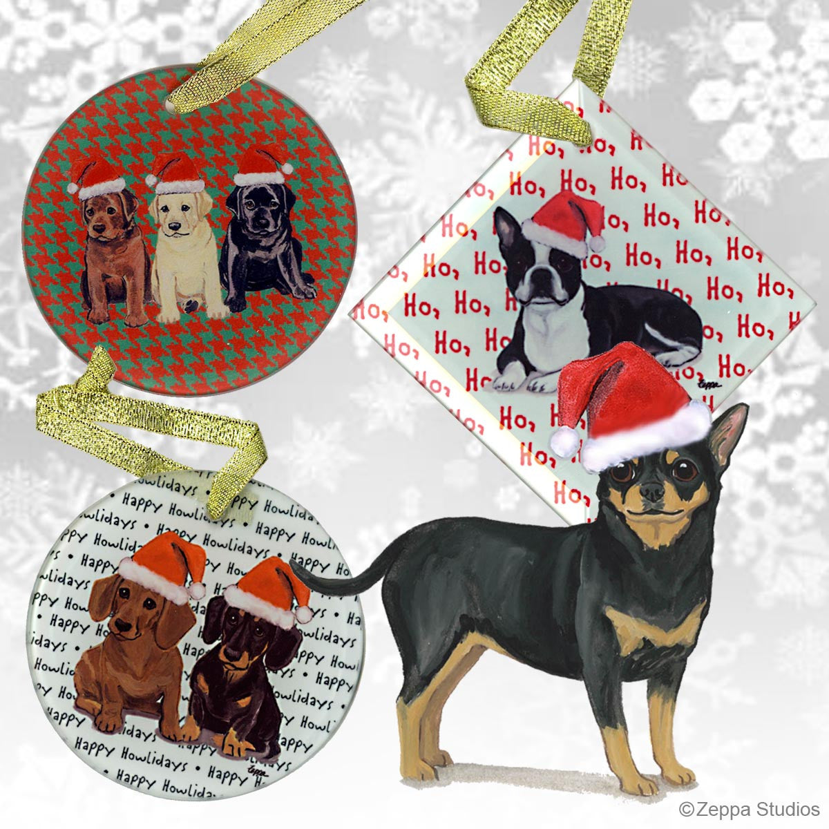 Fur Children Crystal Christmas Ornaments - Chihuahua Black & Tan