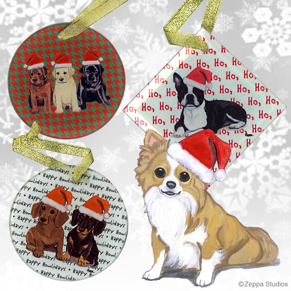 Fur Children Crystal Christmas Ornaments - Longhaired Chihuahua 