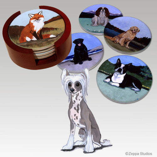 Chinese Crested Bisque Coaster Set
