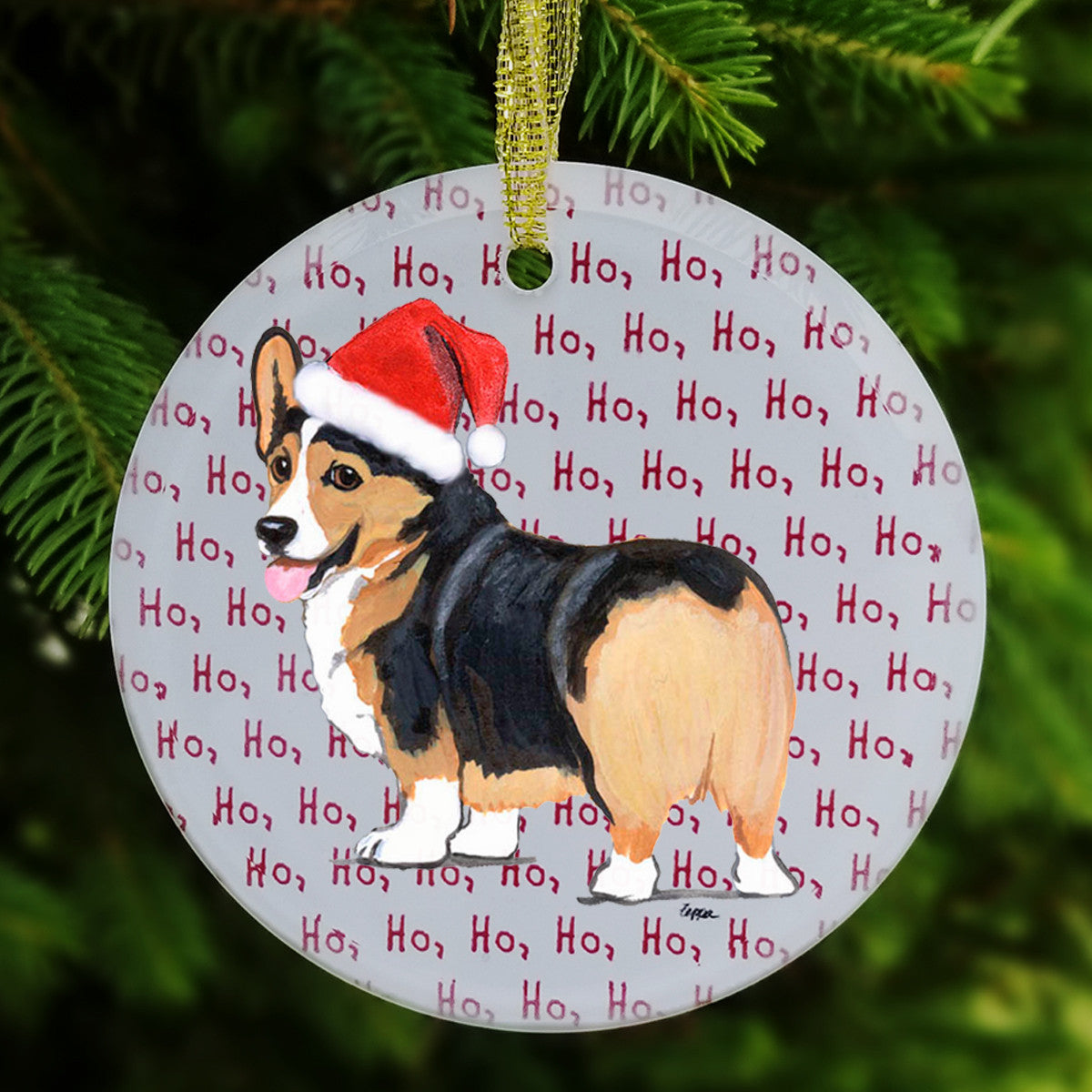 Pembroke Welsh Corgi Ho Ho Ho Christmas Ornament