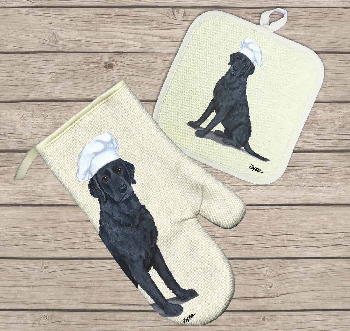 Curly Coated Retriever Oven Mitt and Pot Holder Set
