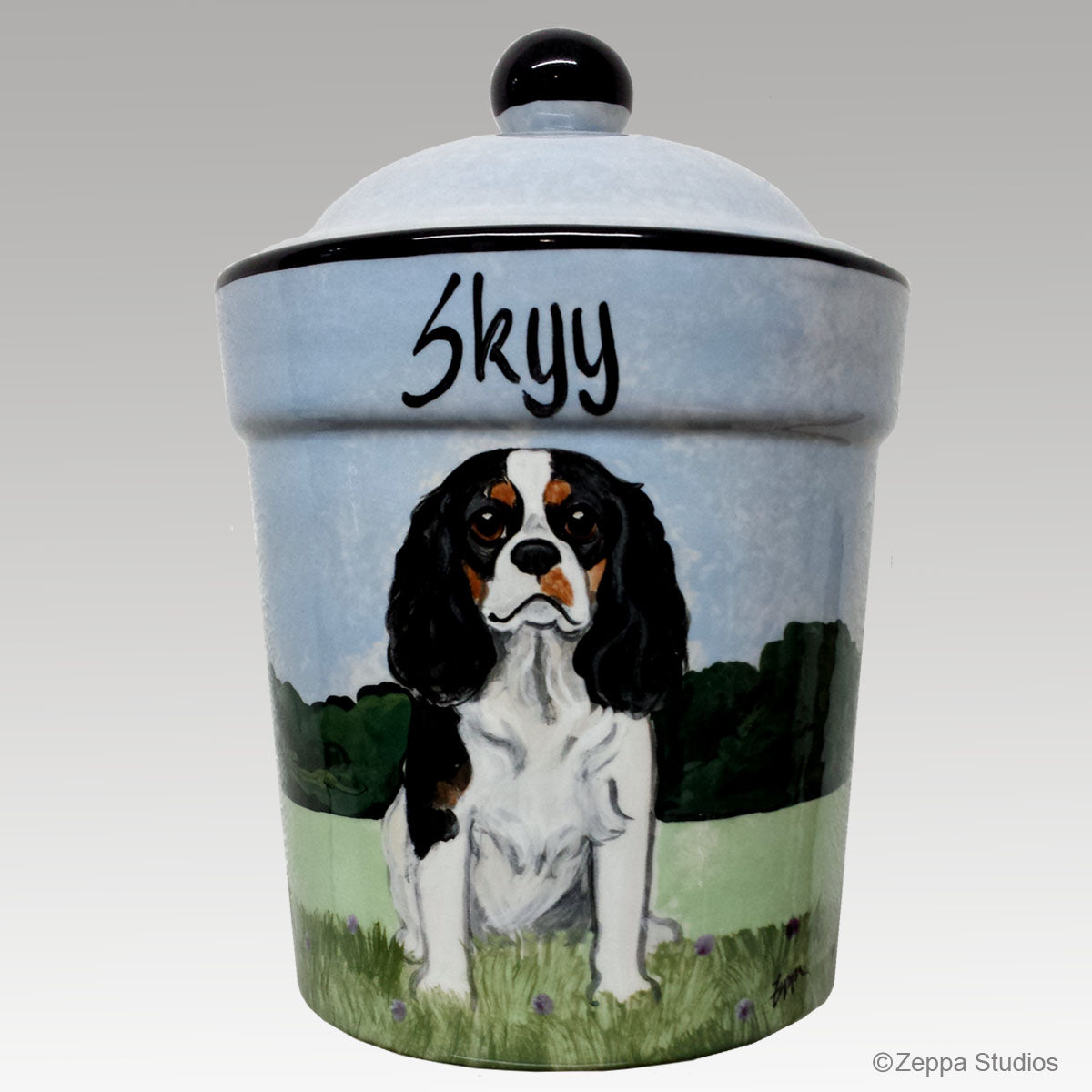 Custom Hand Painted Ceramic Treat Jar, Skyy by Zeppa Studios