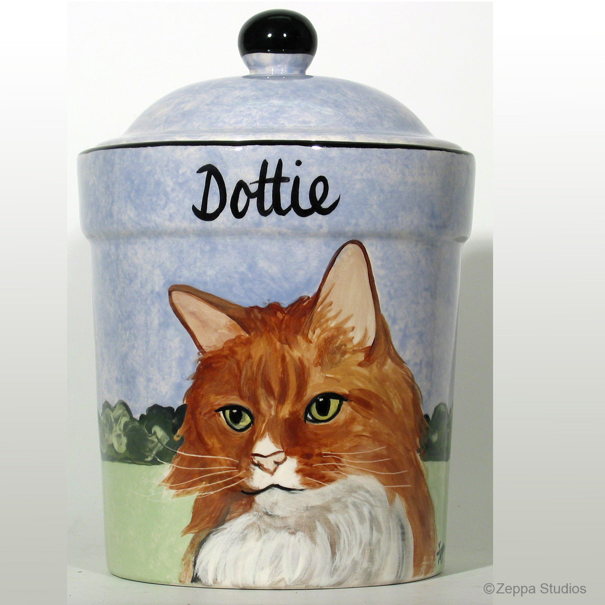 Custom Hand Painted Ceramic Treat Jar, "Dottie" by Zeppa Studios
