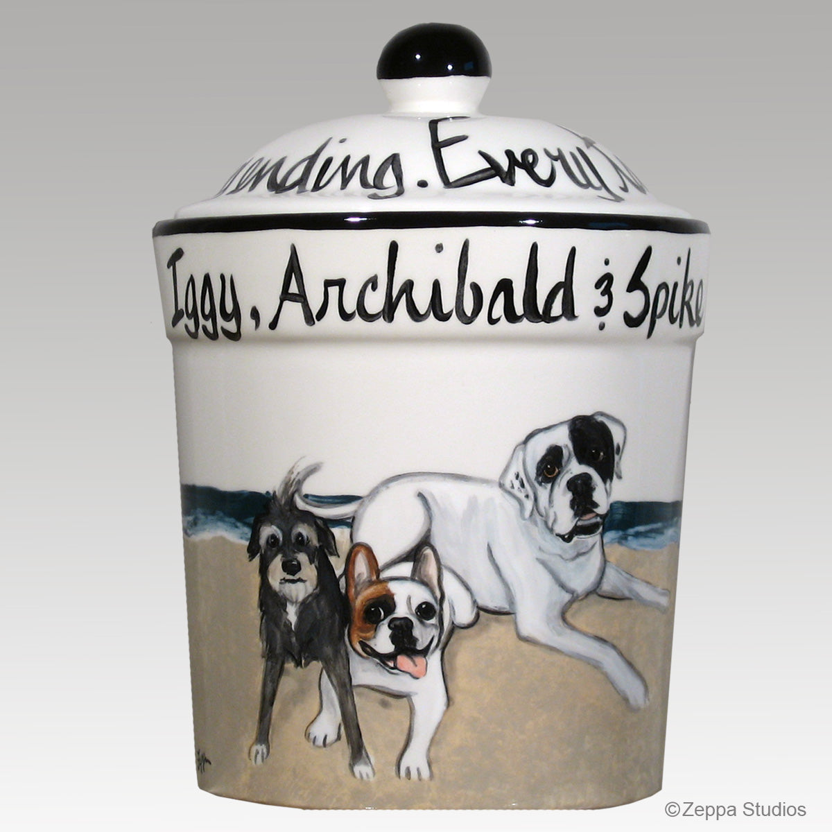 Three Dog Custom Hand Painted Treat Jar by Zeppa Studios