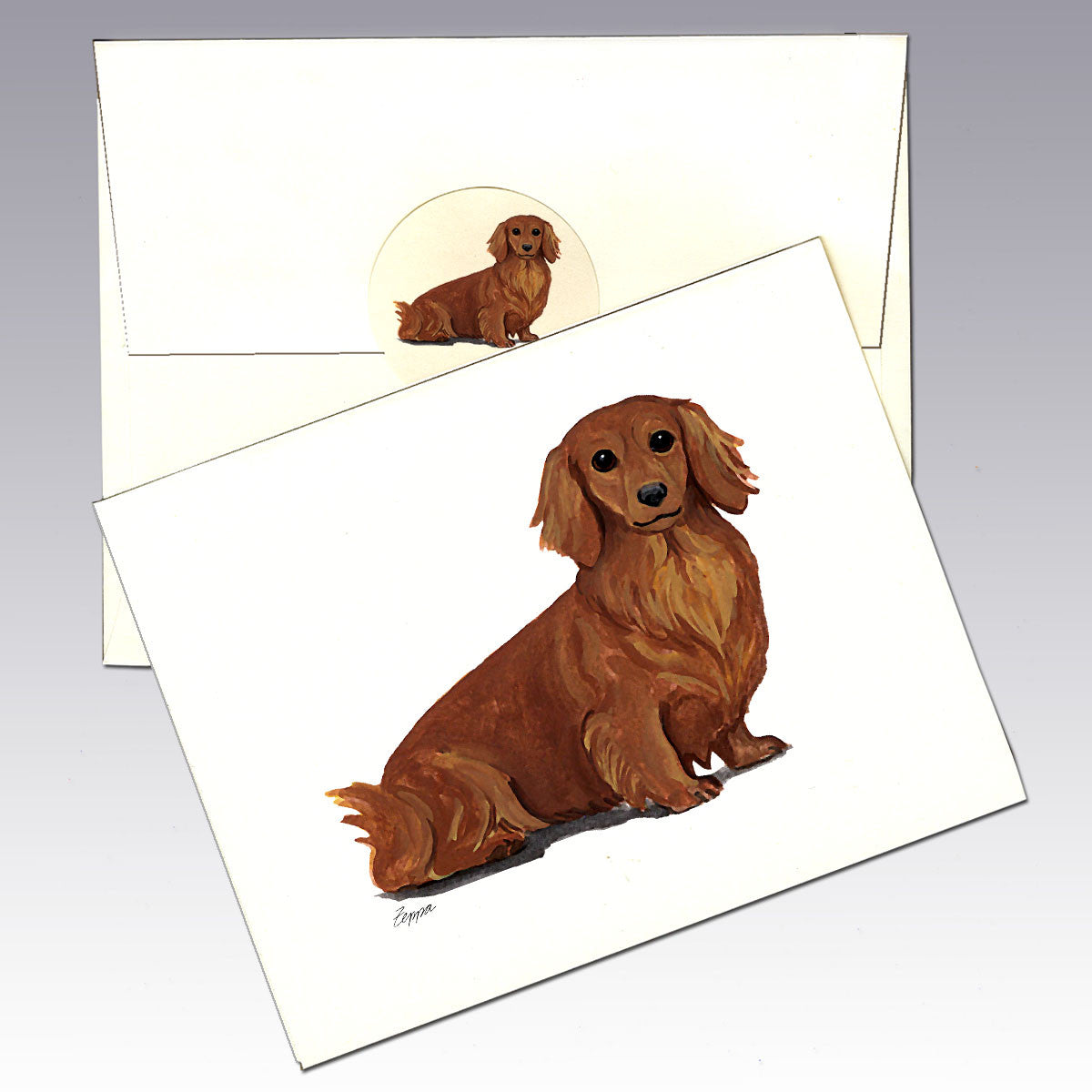Long Haired Red Dachshund Note Cards