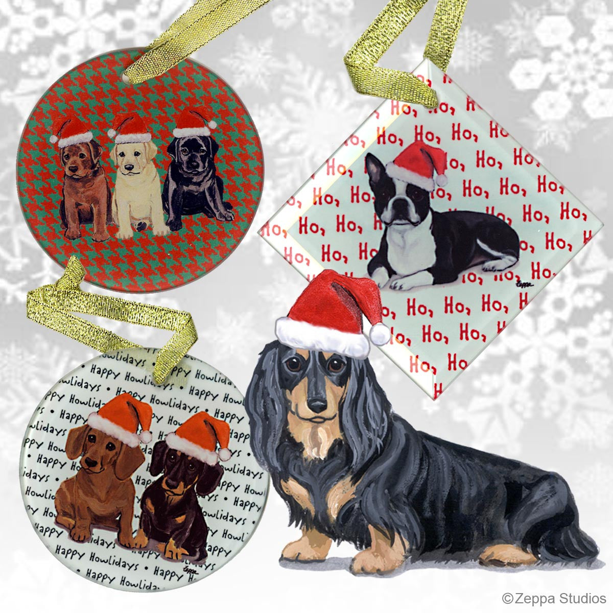 Longhaired Dachshund, Black & Tan Christmas Ornaments
