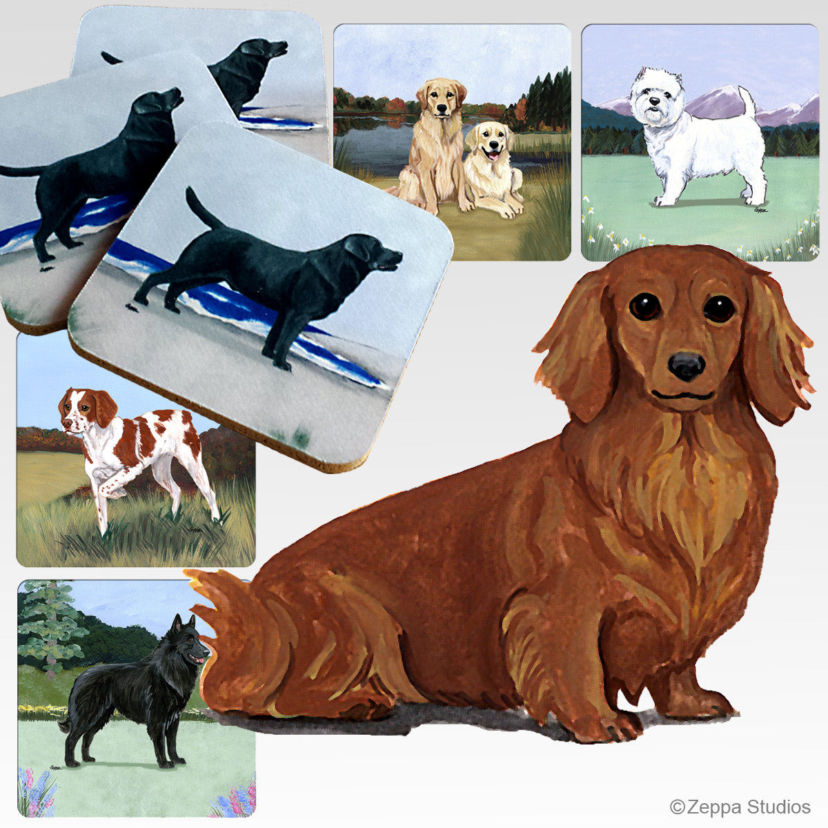 Longhaired Red Dachshund Scenic Coasters