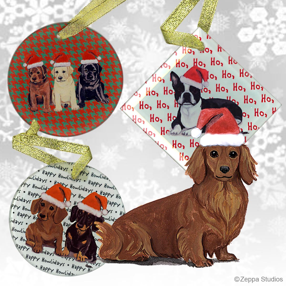Longhaired Red Dachshund Christmas Ornaments