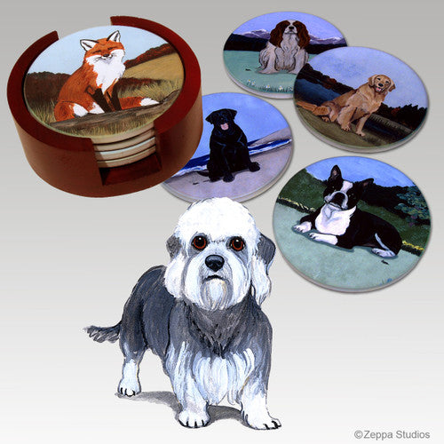 Dandi Dinmont Terrier Bisque Coaster Set