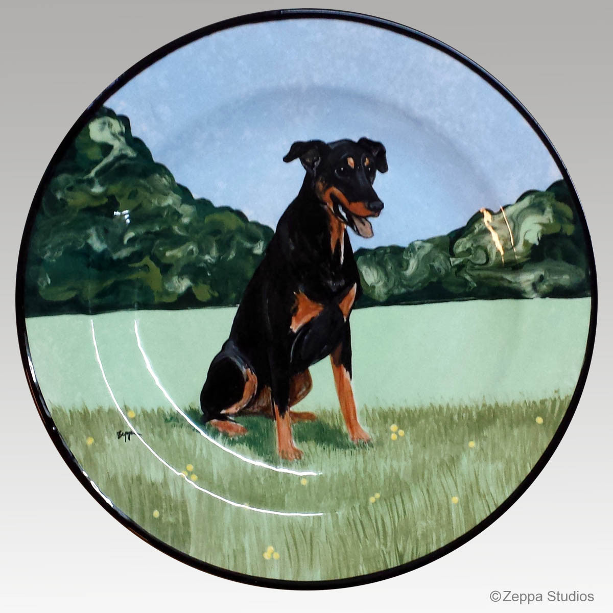 Gallery Style Hand Painted 11 inch Plate - Doberman