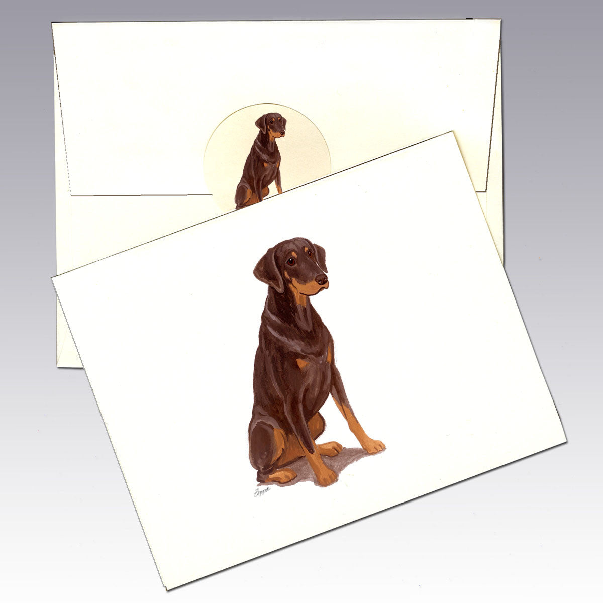Doberman, Red, Natural Ears Note Cards