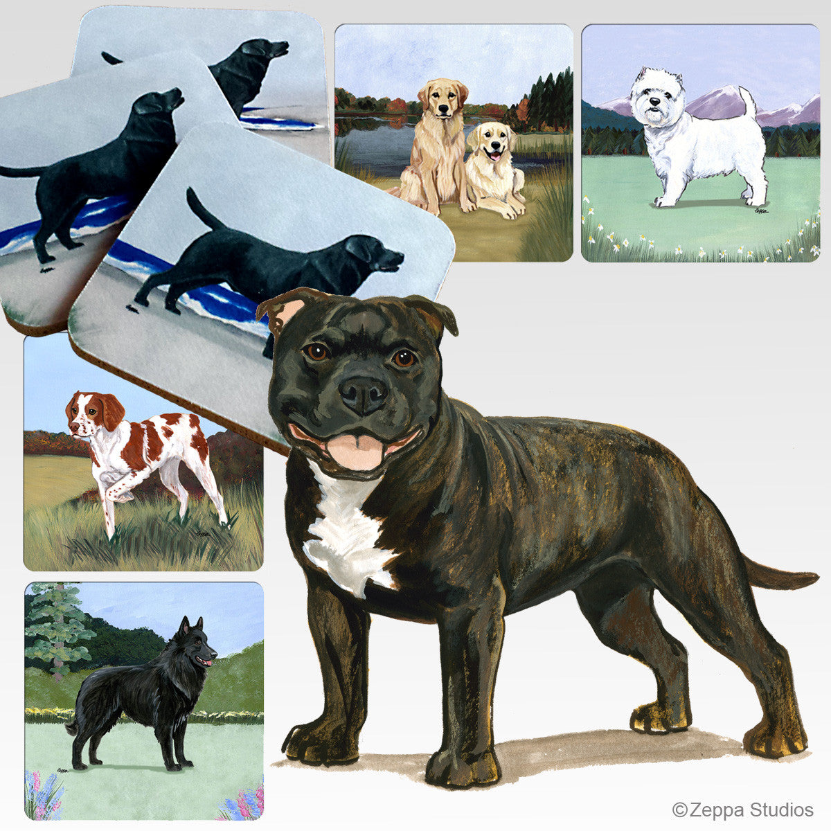 Brindle English Staffordshire Terrier Scenic Coasters