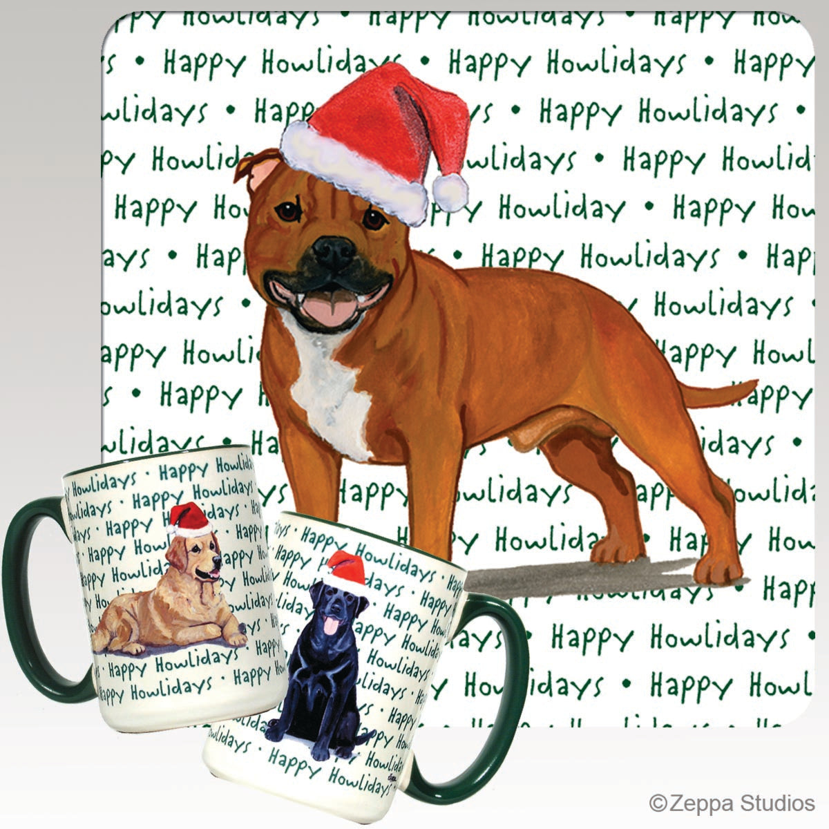 English Staffordshire Terrier Christmas Mugs