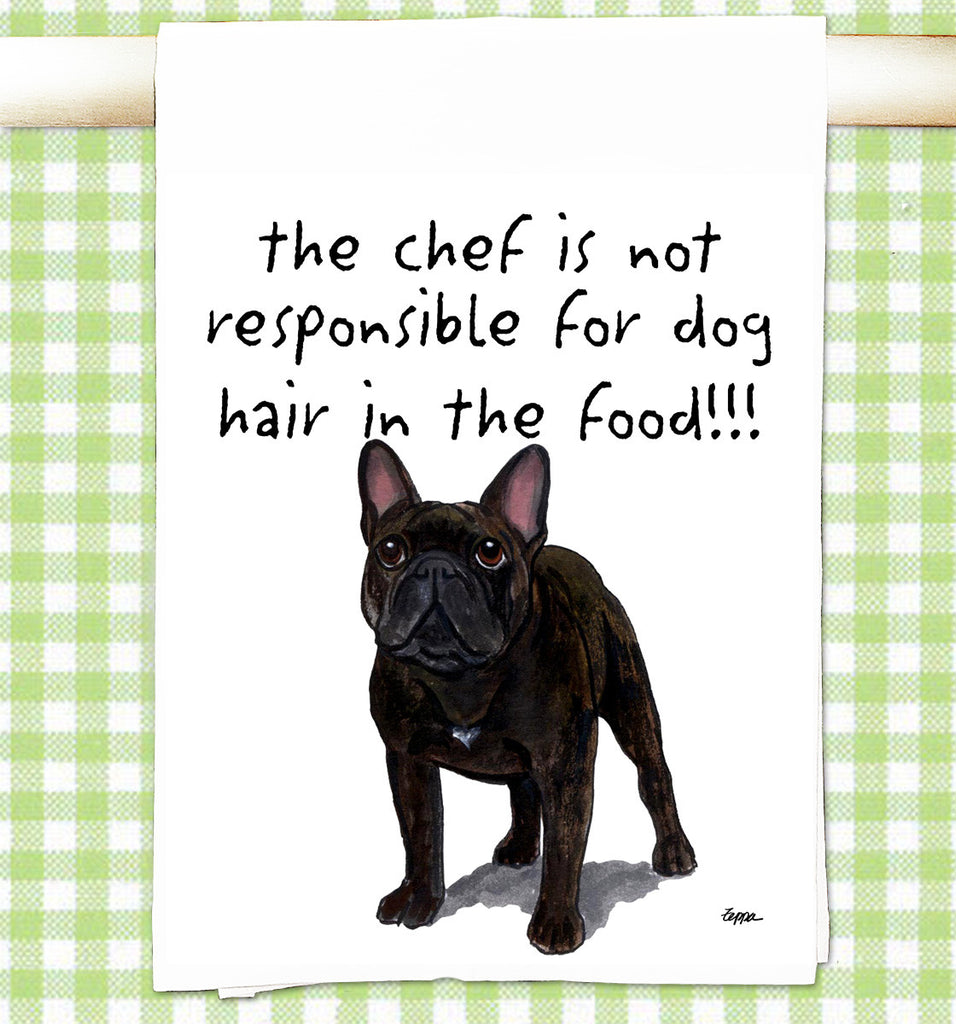 Custom designer kitchen dish towels, Bigfoot, Frenchie